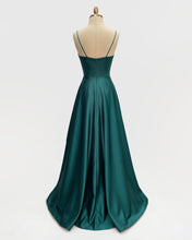 A-line Spaghetti Straps Sweep Train Satin Prom Dress With Pleated