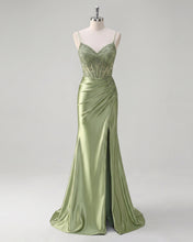 Green Applique Pleated Mermaid Prom Dress
