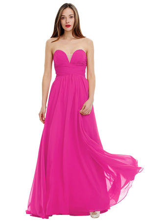 Fuchsia Strapless Ruched Chiffon A-Line Bridesmaid Dress