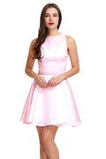 Candy Pink High-Neck Satin A-Line Short Homecoming Dress