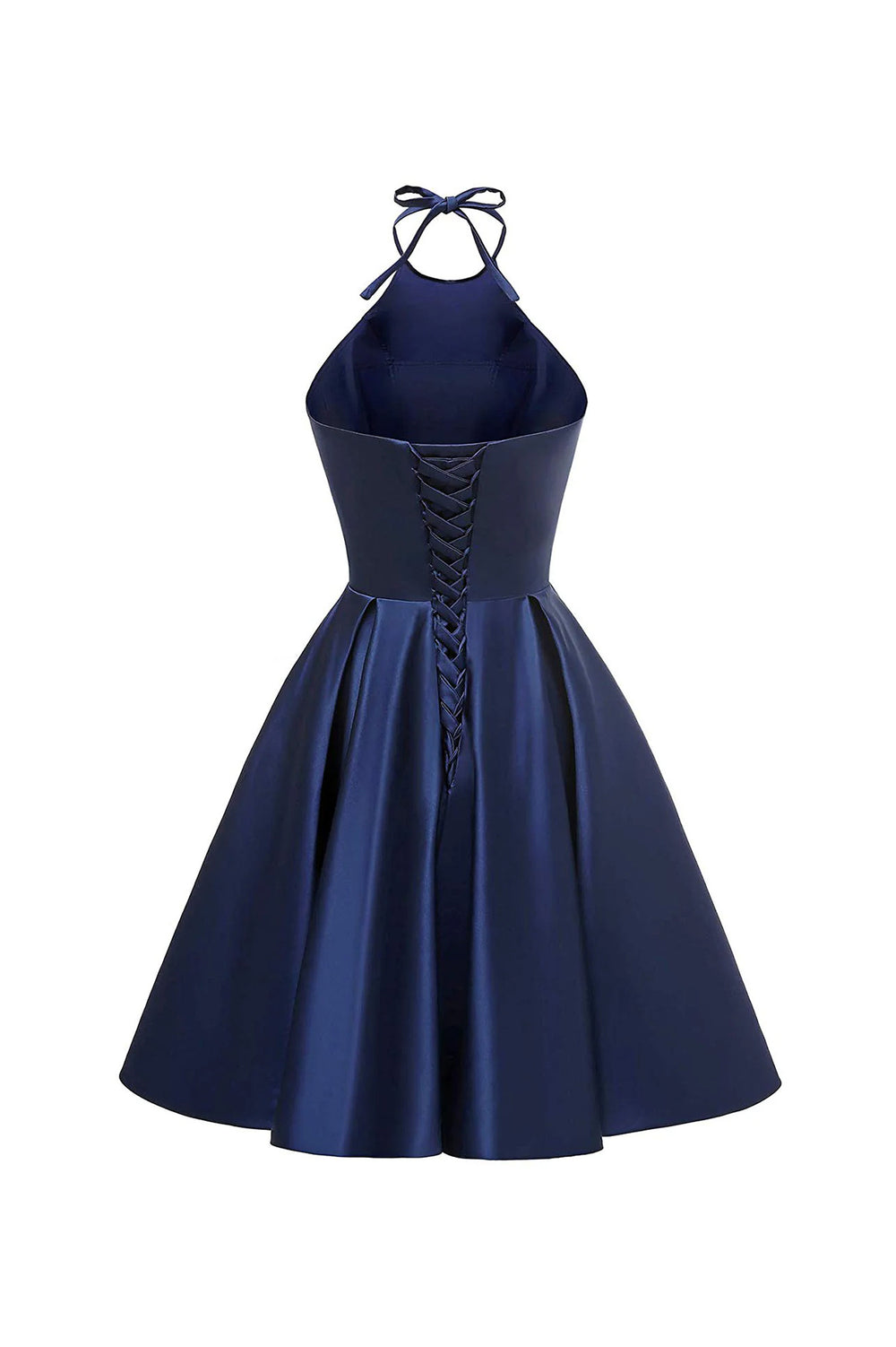 Lace-Up Pleated Halter Satin A-Line Cocktail Dress