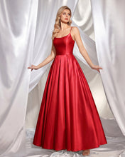 A-line Scoop Floor-Length Satin Prom Dress With Pockets