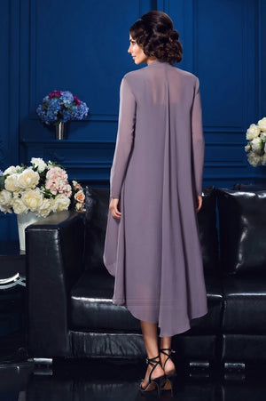 Purple Short Lace Sheath Mother of the Bride Dress with Long Chiffon Jacket