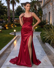 Red Scoop Mermaid Long Prom Dress With Slit