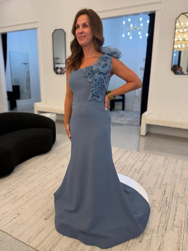 One-Shoulder Fitted Long Satin Mother Of The Bride Dress