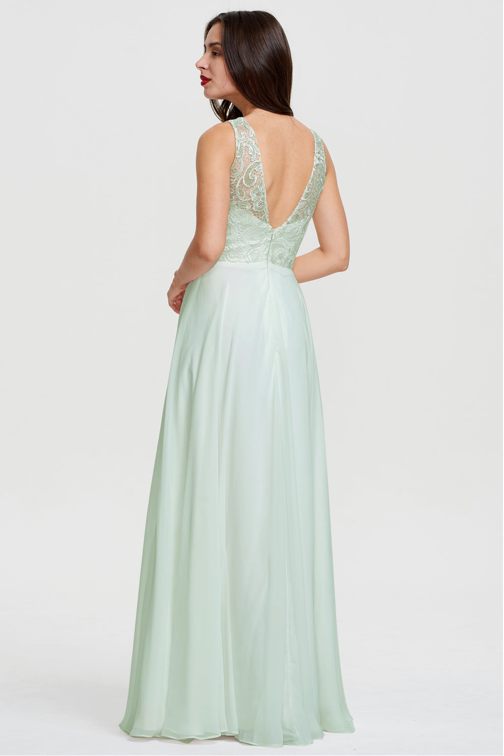Lace and Chiffon A-Line Bridesmaid Dress with Illusion Neckline