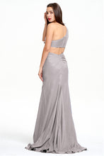 One Shoulder Sleeveless Slim Fit Satin Evening Dress With High Slit