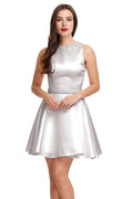 Silver High-Neck Satin A-Line Short Homecoming Dress