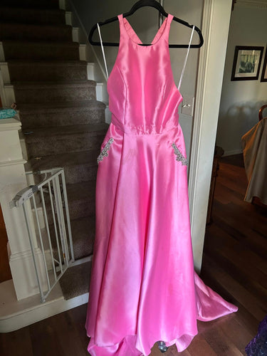 Round Neck Sleeveless Backless Satin Pink Prom/Evening Dress
