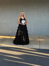 Thin strap Long Sequin Black Tulle Prom Dress