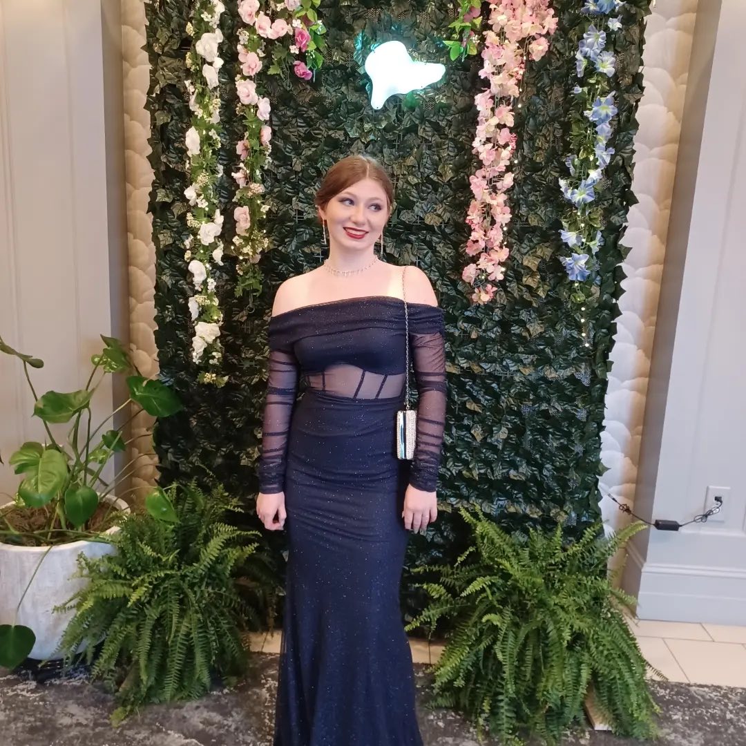 Off-Shoulder Long Sleeves Sheer Tulle Sheath Floor-Length Evening Dress