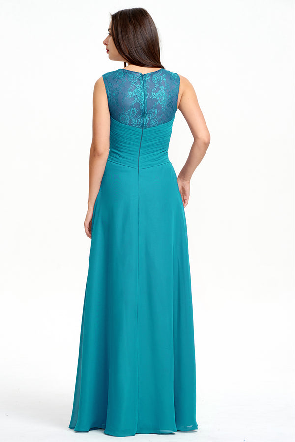 Aquamarine Twist-Front Chiffon A-Line Bridesmaid Dress with Lace Back