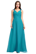 Aquamarine Twist-Front Chiffon A-Line Bridesmaid Dress with Lace Back