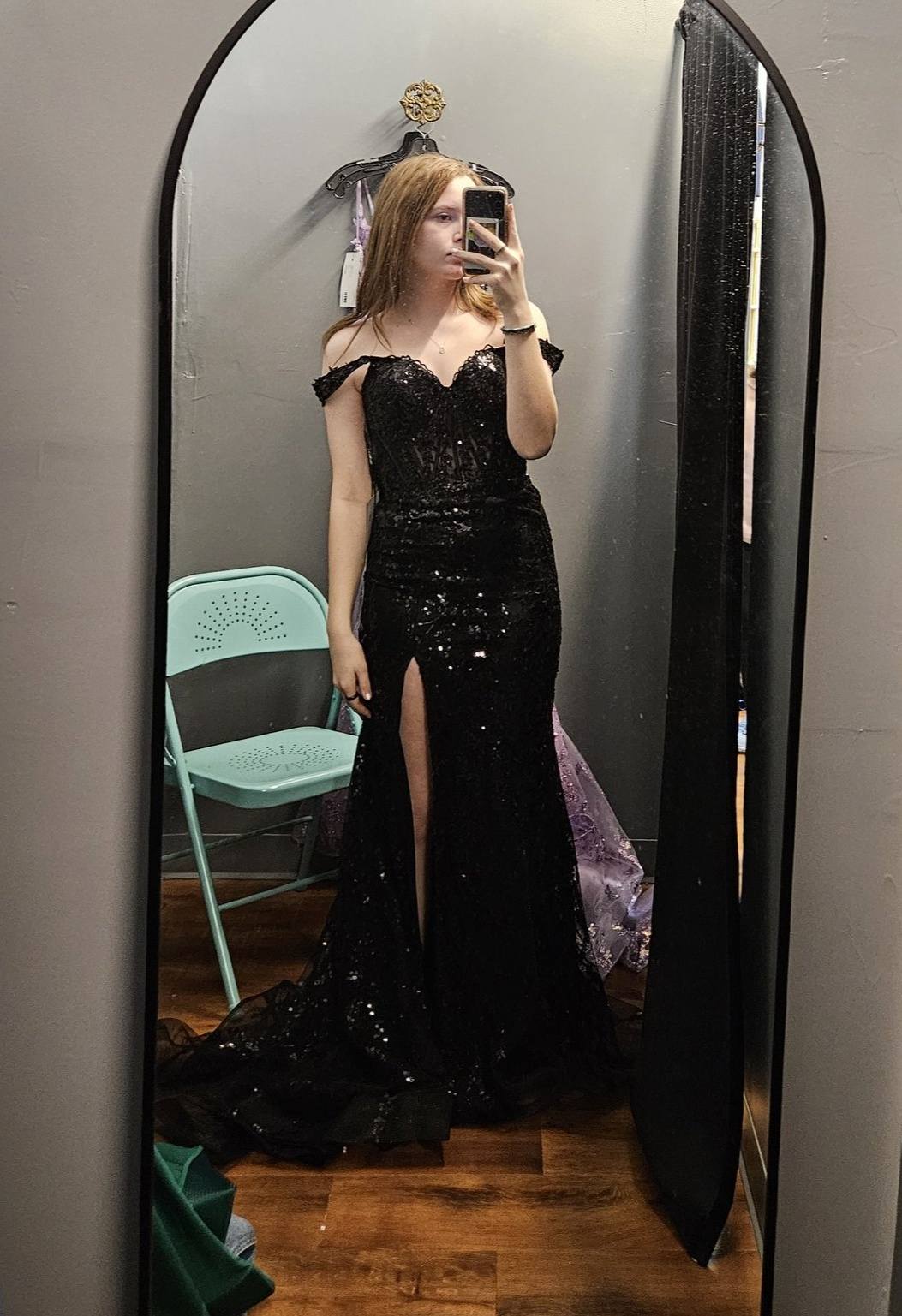 Long Black Off-Shoulder Tulle Mermaid Prom/Evening Dress