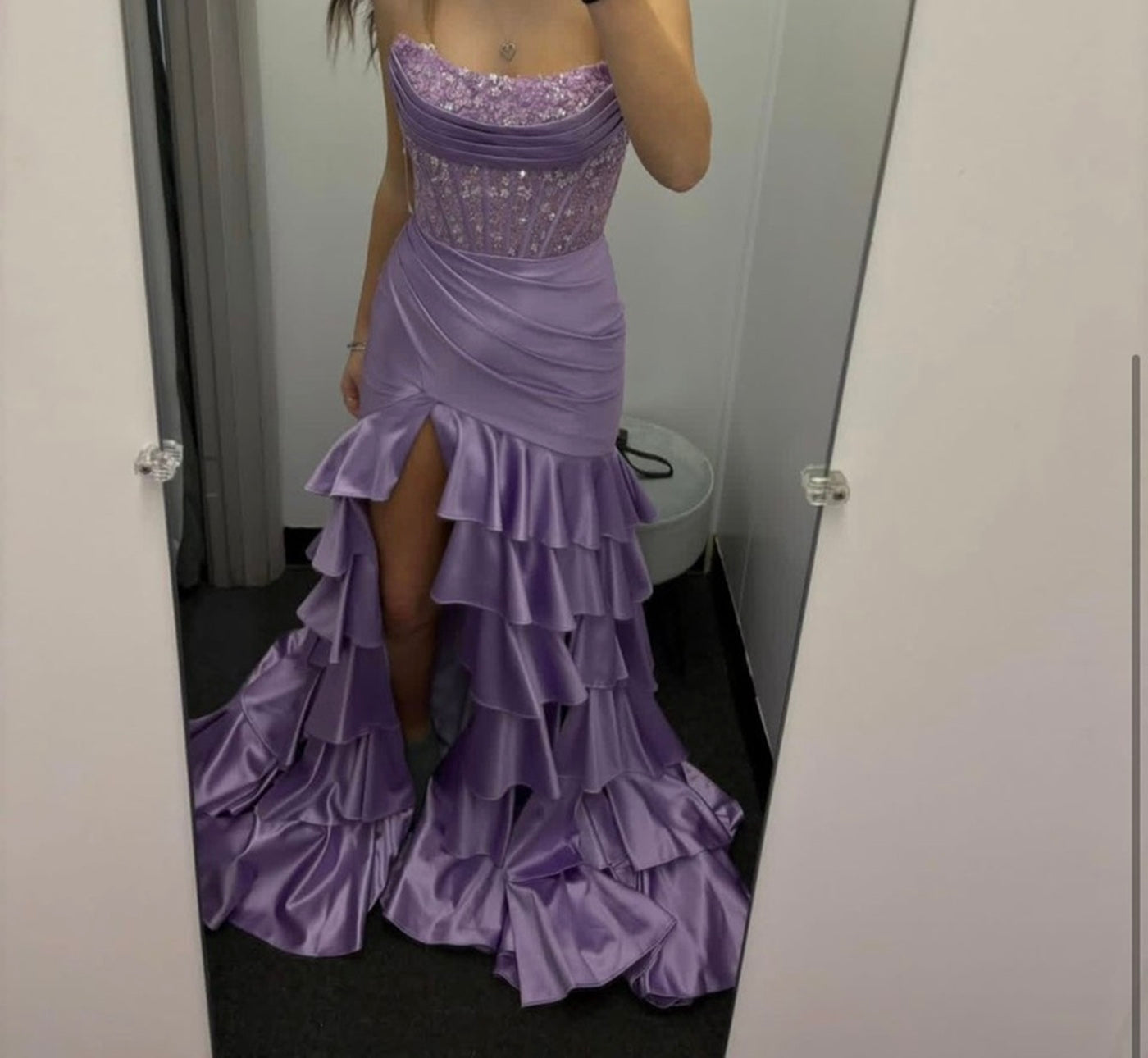 Purple Strapless Satin Beaded Slit Mermaid Prom/Evening Dresses