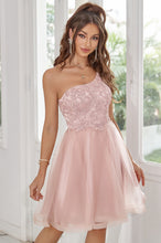 Sleeveless One Shoulder Lace Beaded A-Line Short Homecoming Dress