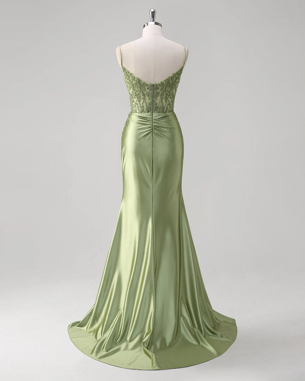 Lace Corset Stretch Satin Mermaid Prom Dress with High Slit