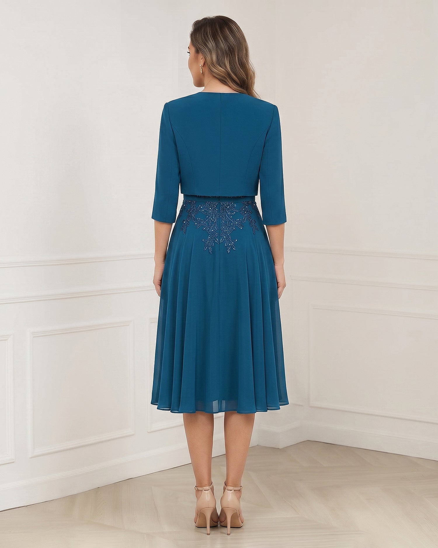 Ink Blue Sleeveless Lace Waist Length Jacket Mother of the Bride Dresses