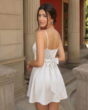 Simple Cowl Neck Navy Blue Satin Homecoming Dresses With Bow