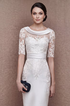 1/2 Sleeves Scoop Elastic Satin Lace Mother of The Bride Dresses with Sash