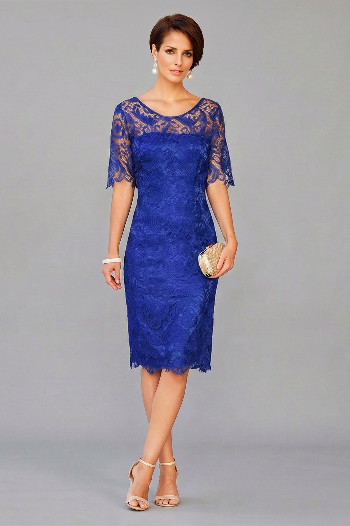 Sheath/Column Knee-length Lace Mother of the Bride Dresses with 1/2 Sl Angrila Sheath/Column Knee-length Lace Mother of the Bride Dresses with 1/2 Sl Angrila