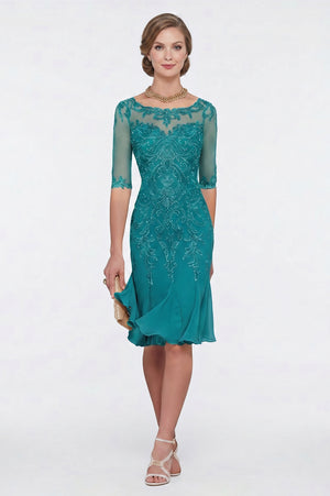 Half-Sleeve Lace Sheath Mother of the Bride Dress with Chiffon Ruffle Hem