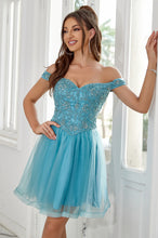 Off Shoulder Beaded Lace Tulle Short Homecoming Dress