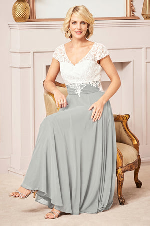 Cap-Sleeve Lace and Chiffon A-Line Mother of the Bride Dress