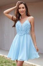 Spaghetti Strap Lace Applique Chiffon Short Homecoming Dress