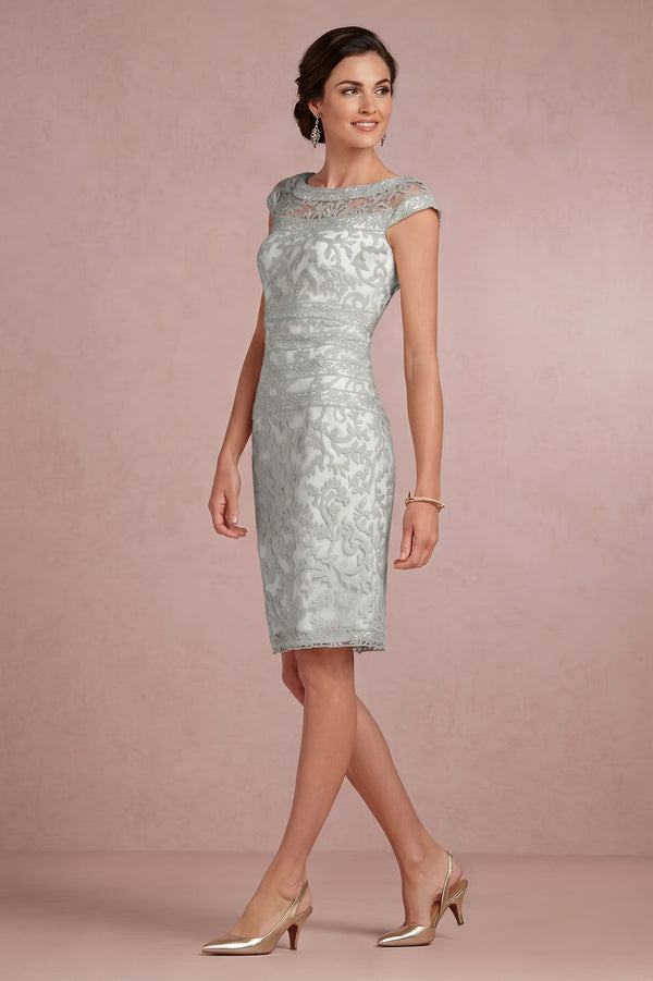 Cap-Sleeve Illusion-Neck Lace Sheath Mother of the Bride Dress
