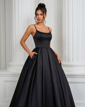 Ivory A-line Scoop Floor-Length Satin Prom Dress With Pockets