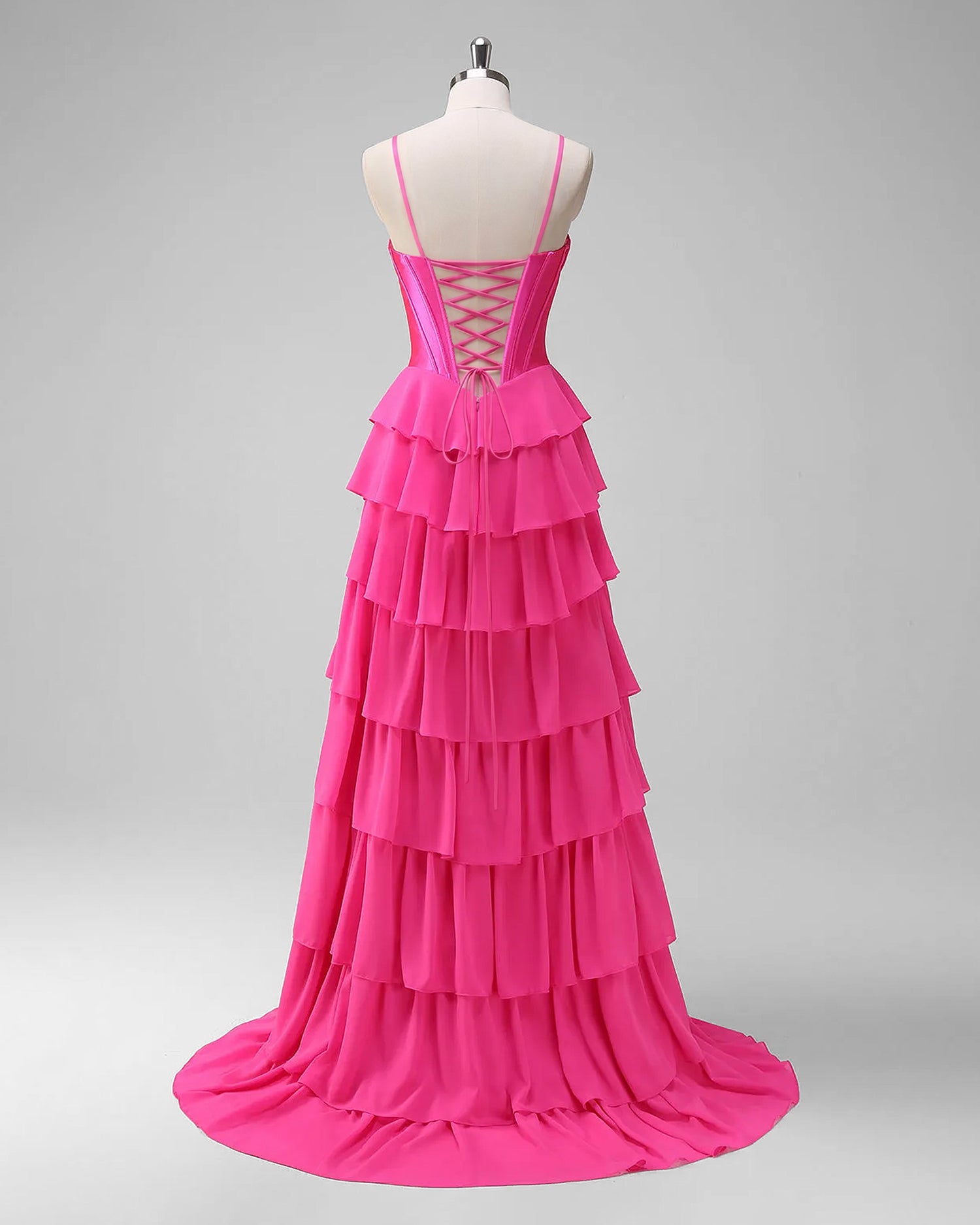 Royal Blue  Corset Tiered A-Line Prom Dress with Slit