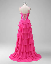 Royal Blue  Corset Tiered A-Line Prom Dress with Slit