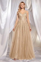 Navy Blue A-Line V-neck Floor-Length Chiffon Prom Dresses With Lace Sequins