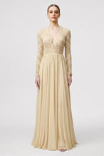 A-line Deep V-neck Full/Long Sleeves Open Back Long Lace Chiffon Wedding Dresses