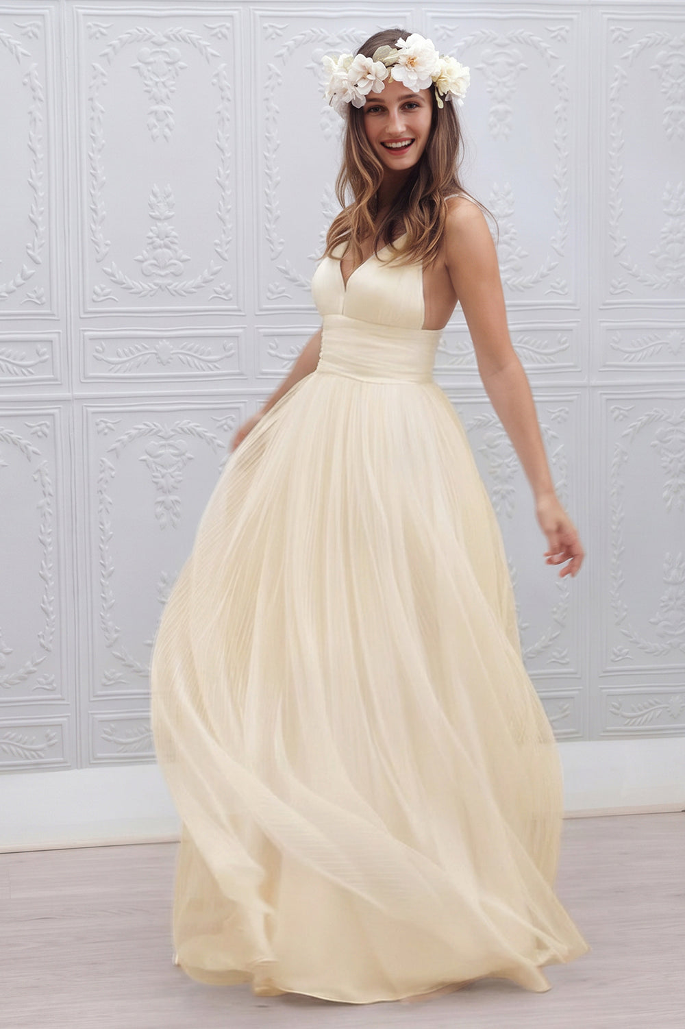 Ruched Low-Back Organza A-Line Wedding Dress