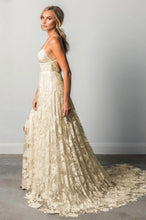 Stunning A-line Spaghetti Straps Split Lace Boho Long Beach Wedding Dresses