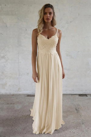 Low-Back Lace and Chiffon A-Line Wedding Dress with Slim Straps