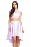 Ivory Two-Piece Lace and Satin High-Low Homecoming Dress