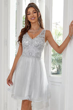 V Neck Beaded Lace Tulle Short Prom Dress