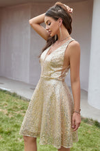 Deep V Neck Sleeveless Sequin Short A Line Dress