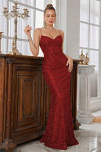 Trumpet/Mermaid Spaghetti Straps Sweetheart  Sequined Prom Dresses