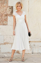 A-line V-neck Cap Sleeves Tea-length Chiffon Lace Mother of the Bride Dresses