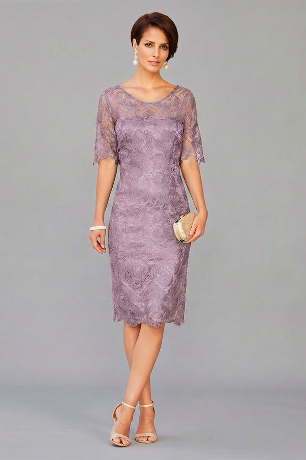 Short Half-Sleeve Lace Sheath Mother of the Bride Dress