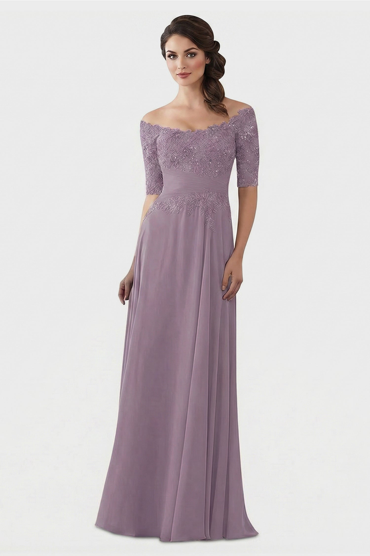 Mother of The Bride Gowns with Sleeves Lace Long Chiffon Beaded