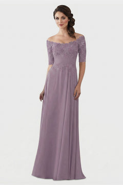 Wisteria Off-the-Shoulder Lace and Chiffon Mother of the Bride Gown