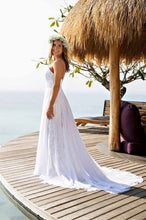 Alluring A-line/Princess Sleeveless Boho Lace Sweep Train Wedding Dresses