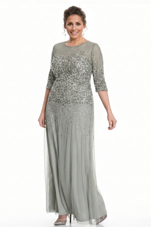 Half-Sleeve Sequin and Tulle Column Mother of the Bride Gown