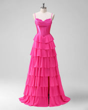Royal Blue  Corset Tiered A-Line Prom Dress with Slit