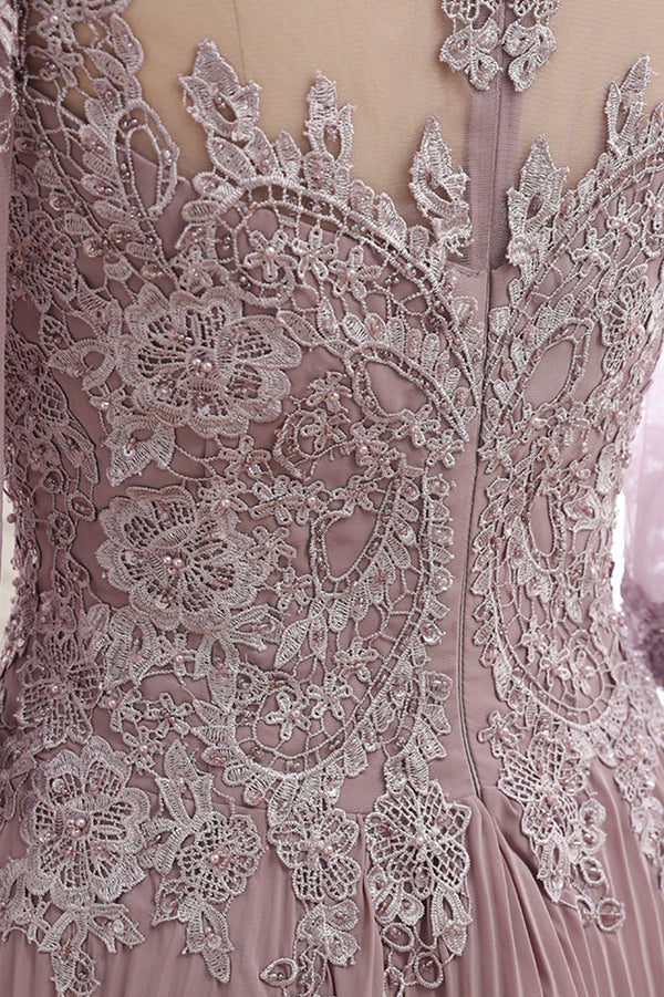 Half-Sleeve Lace and Pleated Chiffon Mother of the Bride Dress